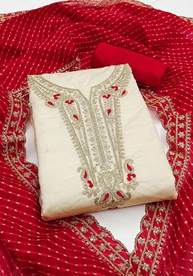 White Solid Chanderi Dress Material