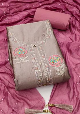 Cream Solid Georgette Dress Material