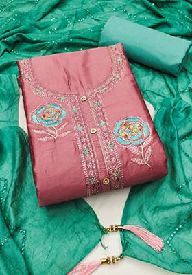 Pink Solid Georgette Dress Material