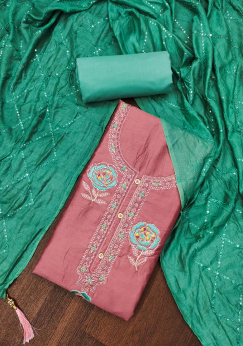 Pink Solid Georgette Dress Material