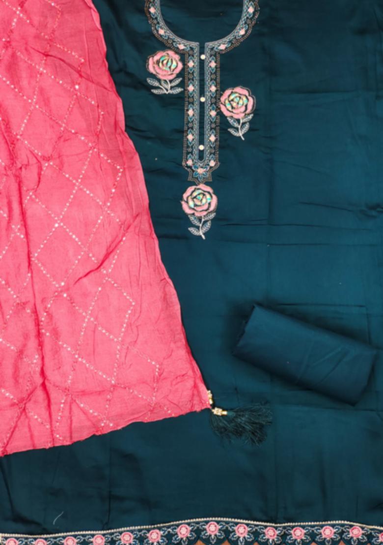 Multicolor Solid Georgette Dress Material