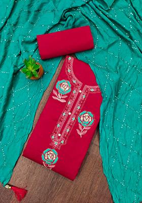 Red Solid Georgette Dress Material