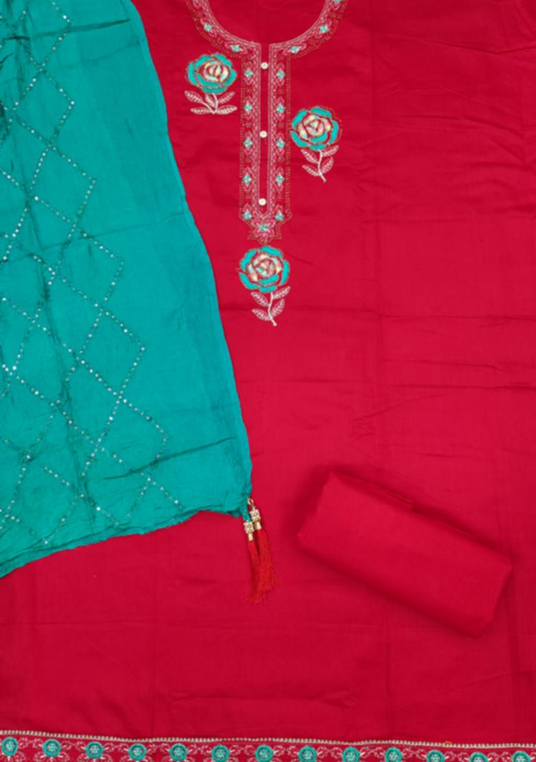 Red Solid Georgette Dress Material