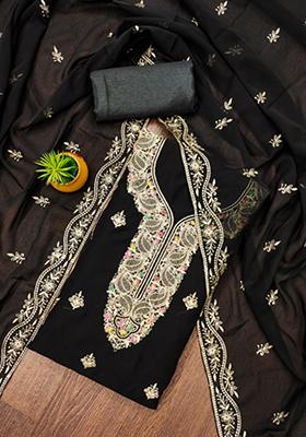 Black Solid Georgette Dress Material