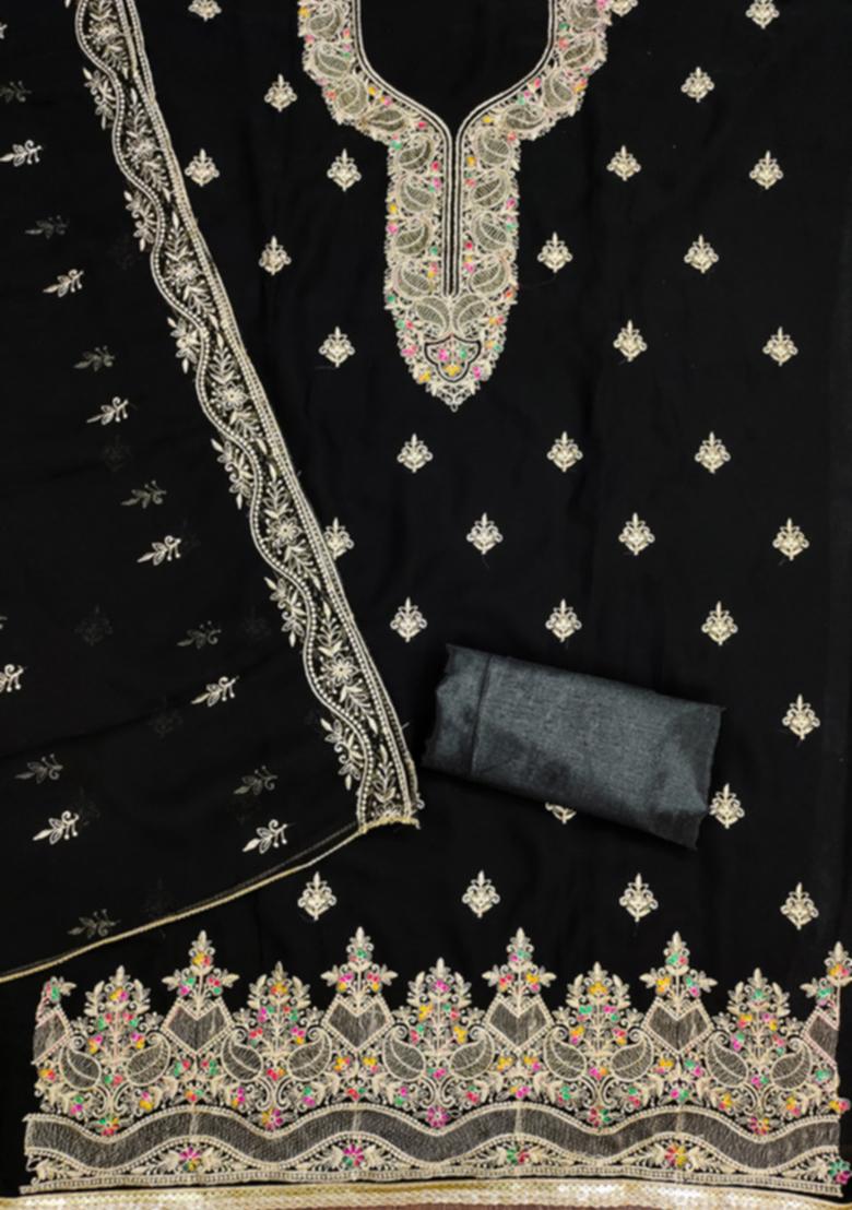 Black Solid Georgette Dress Material