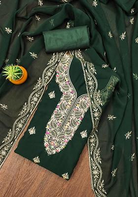 Green Solid Georgette Dress Material