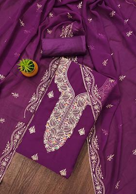 Purple Solid Georgette Dress Material