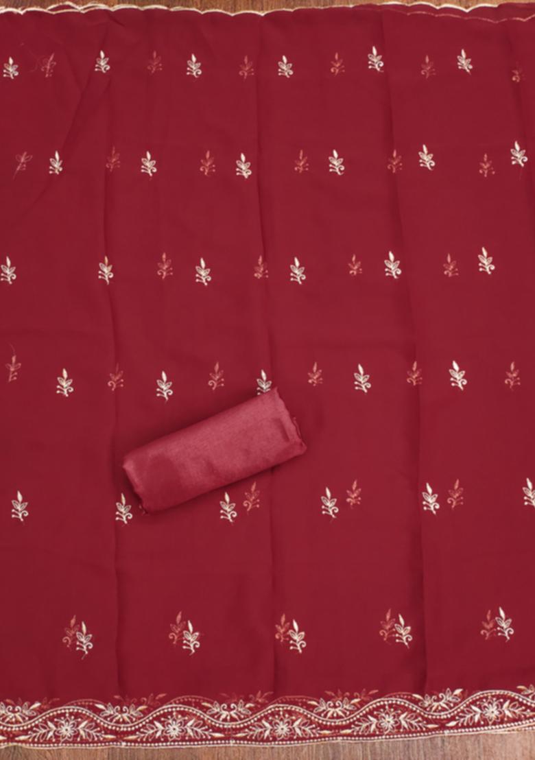 Red Solid Georgette Dress Material