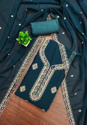 Aqua Blue Solid Georgette Dress Material