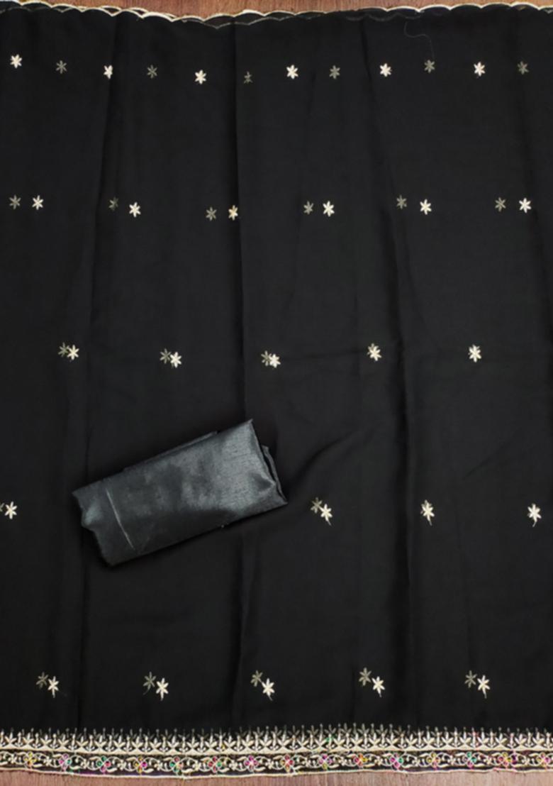 Black Solid Georgette Dress Material