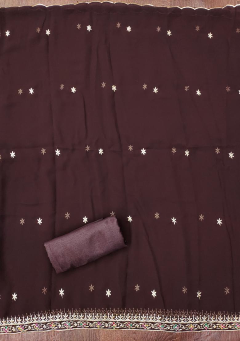 Brown Solid Georgette Dress Material