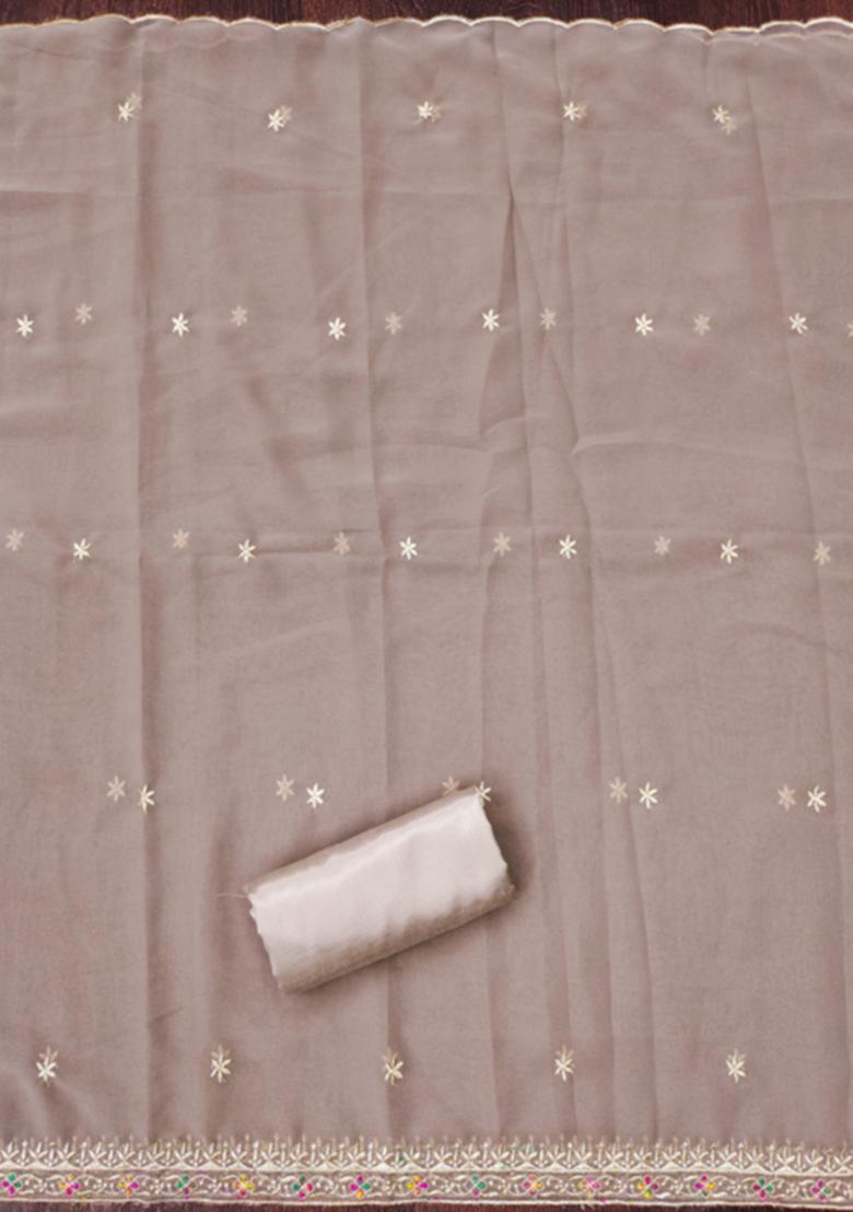 Cream Solid Georgette Dress Material