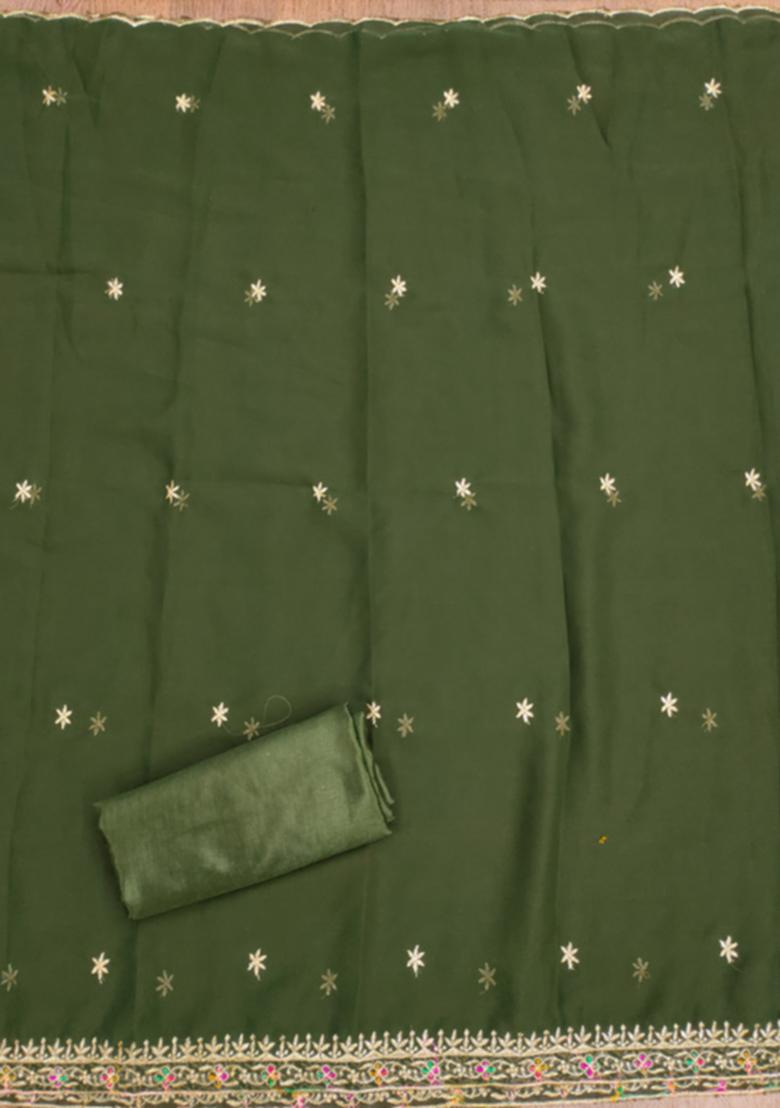 Olive Green Solid Georgette Dress Material