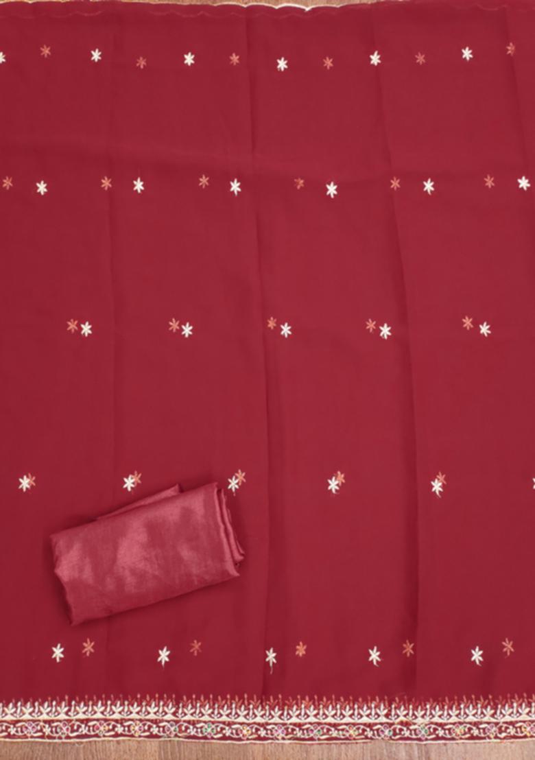 Red Solid Georgette Dress Material