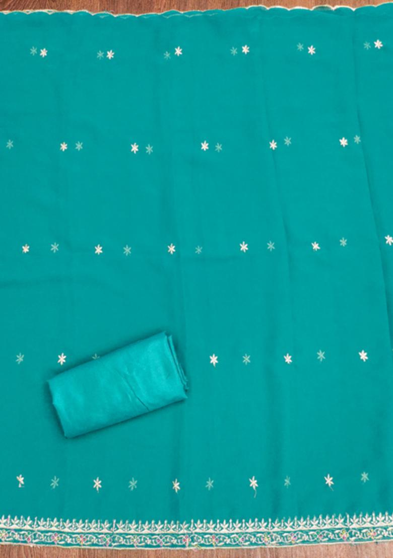 Teal Blue Solid Georgette Dress Material