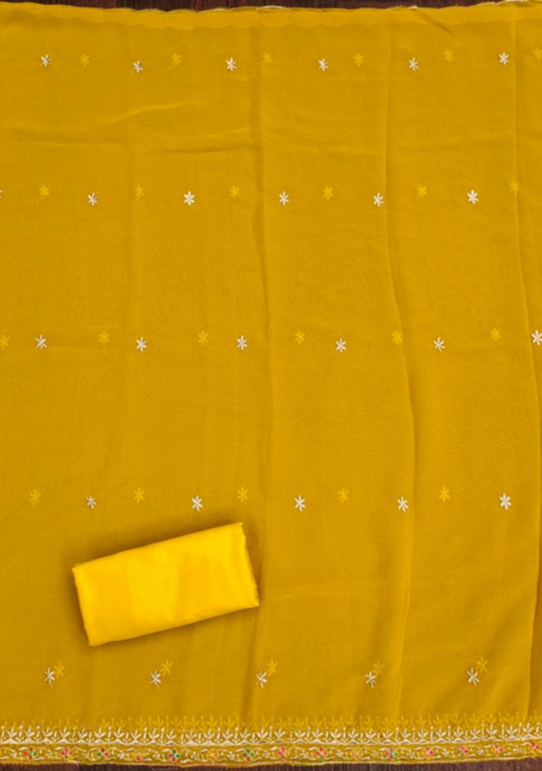 Yellow Solid Georgette Dress Material
