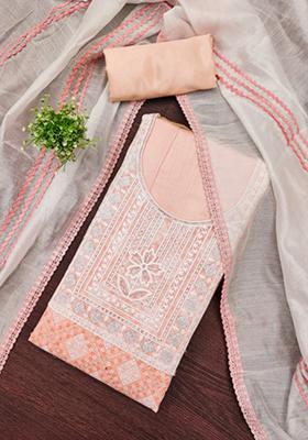 Orange Solid Silk Dress Material