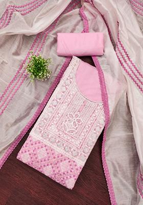 Pink Solid Silk Dress Material