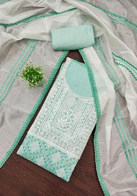 Teal Blue Solid Silk Dress Material