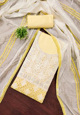 Yellow Solid Silk Dress Material