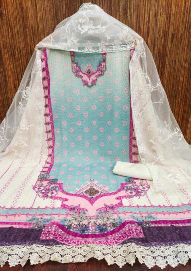 Pink Solid Georgette Dress Material