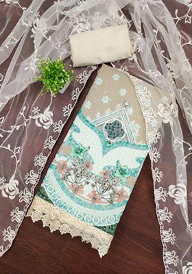 Teal Blue Solid Georgette Dress Material