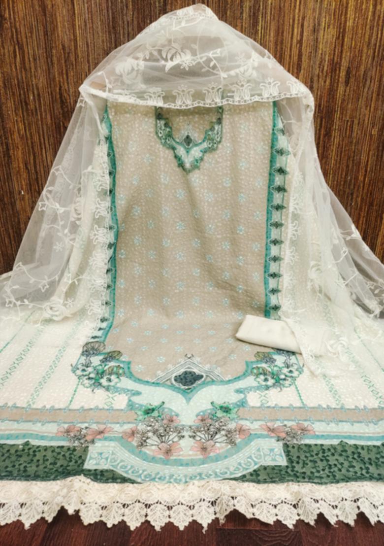 Teal Blue Solid Georgette Dress Material