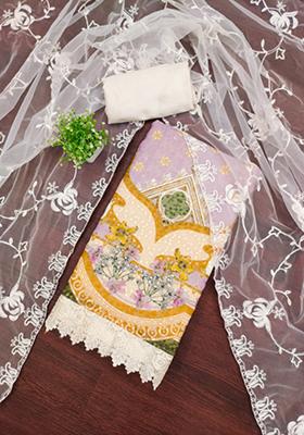 White Solid Georgette Dress Material