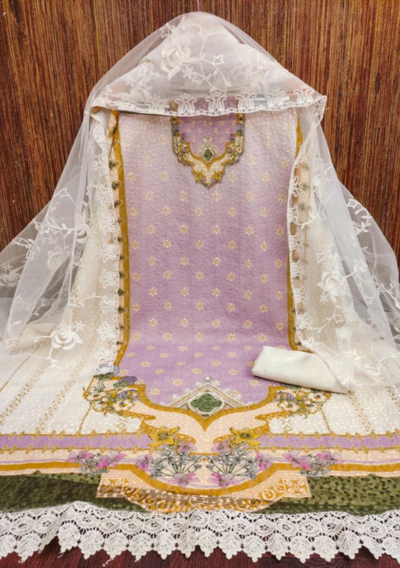 White Solid Georgette Dress Material