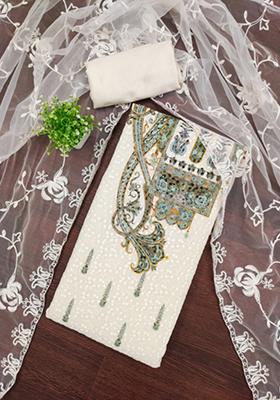 Green Solid Georgette Dress Material