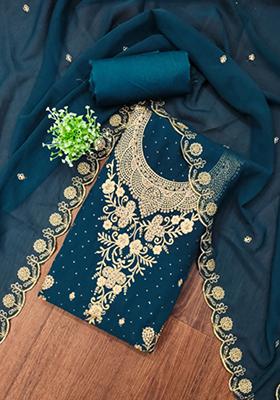 Aqua Blue Solid Georgette Dress Material