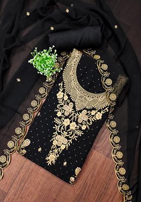 Black Solid Georgette Dress Material