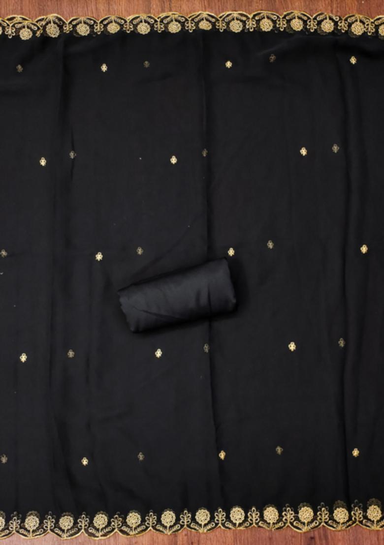 Black Solid Georgette Dress Material