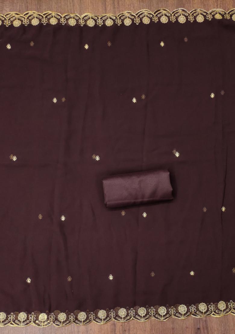 Brown Solid Georgette Dress Material