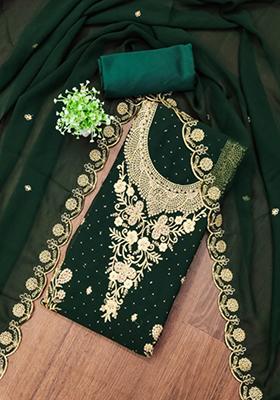 Green Solid Georgette Dress Material