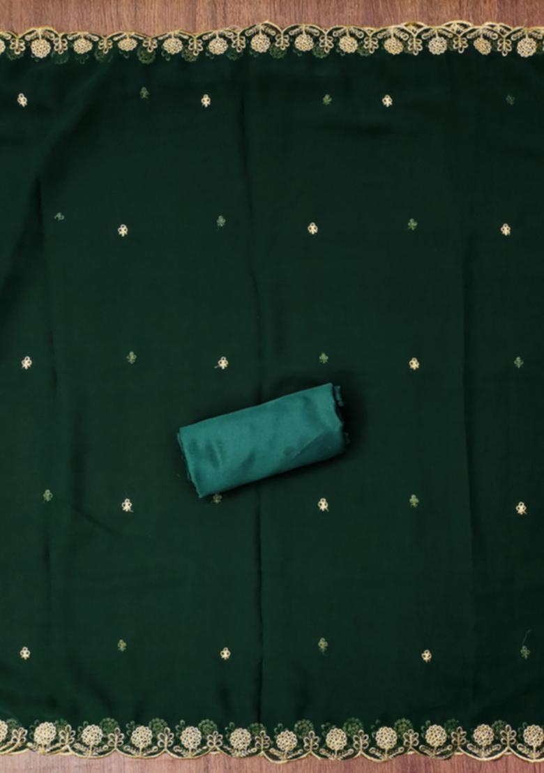 Green Solid Georgette Dress Material