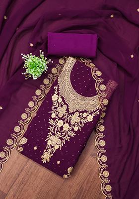 Purple Solid Georgette Dress Material