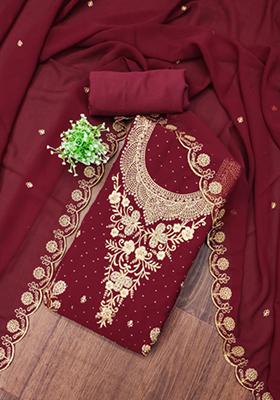 Red Solid Georgette Dress Material