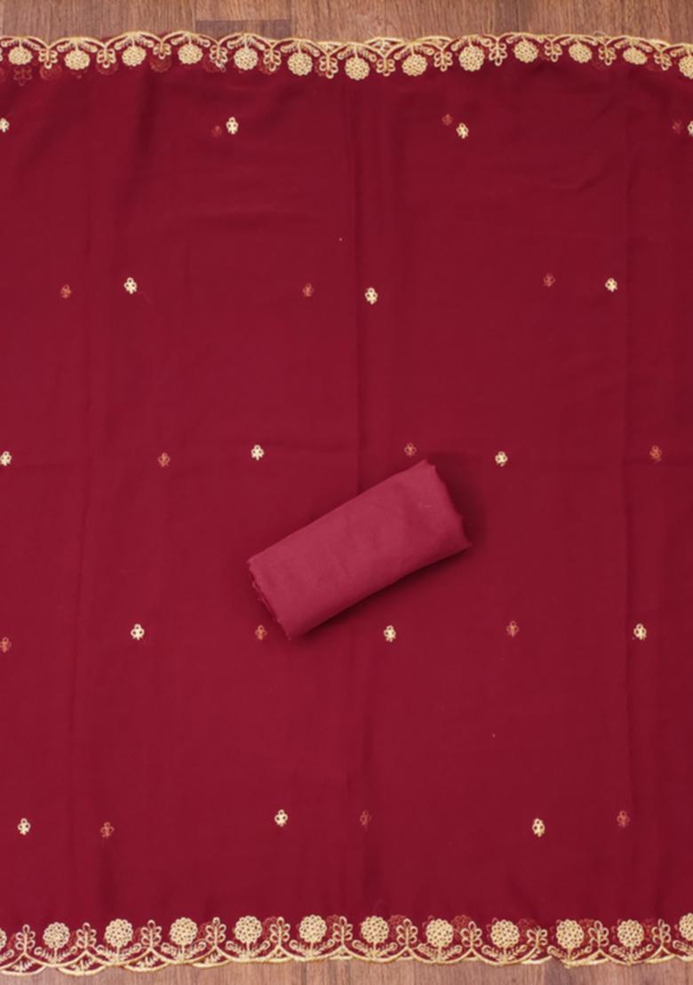 Red Solid Georgette Dress Material