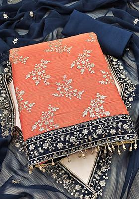 Orange Solid Silk Dress Material