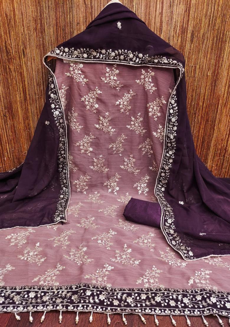 Purple Solid Silk Dress Material