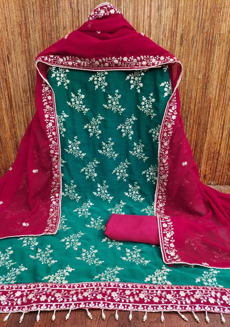 Multicolor Solid Silk Dress Material