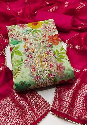 Green Solid Silk Dress Material