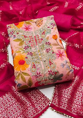 Pink Solid Silk Dress Material