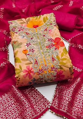 Yellow Solid Silk Dress Material