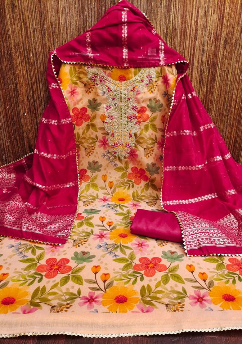 Yellow Solid Silk Dress Material