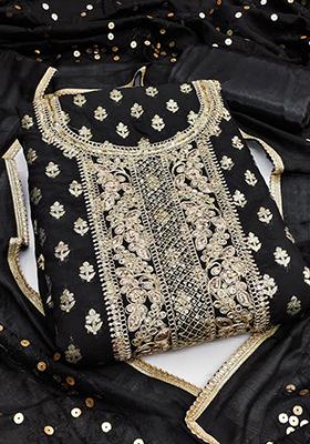 Black Solid Chanderi Dress Material