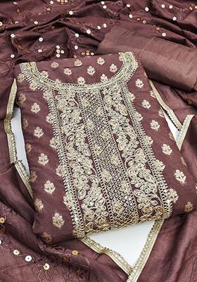 Brown Solid Chanderi Dress Material