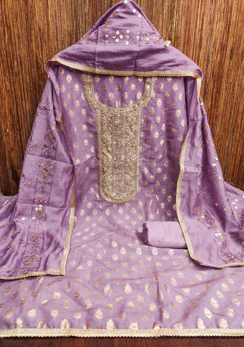 Mauve Solid Chanderi Dress Material