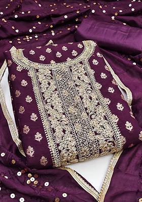 Purple Solid Chanderi Dress Material